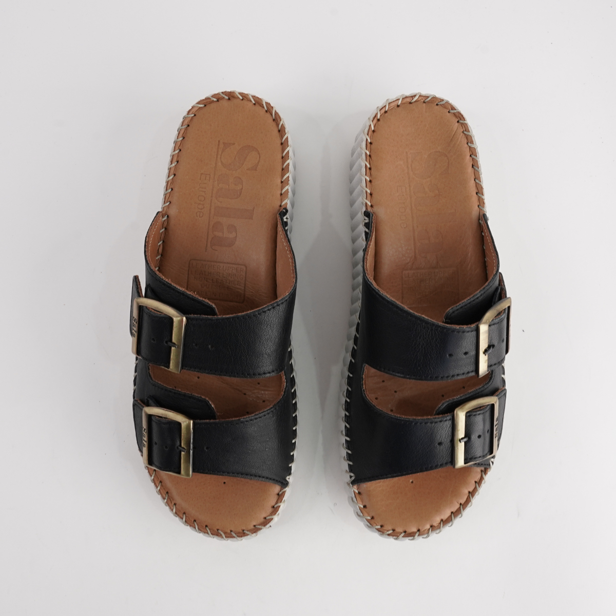 Solena Black Leather Slides - SALA | Shouz