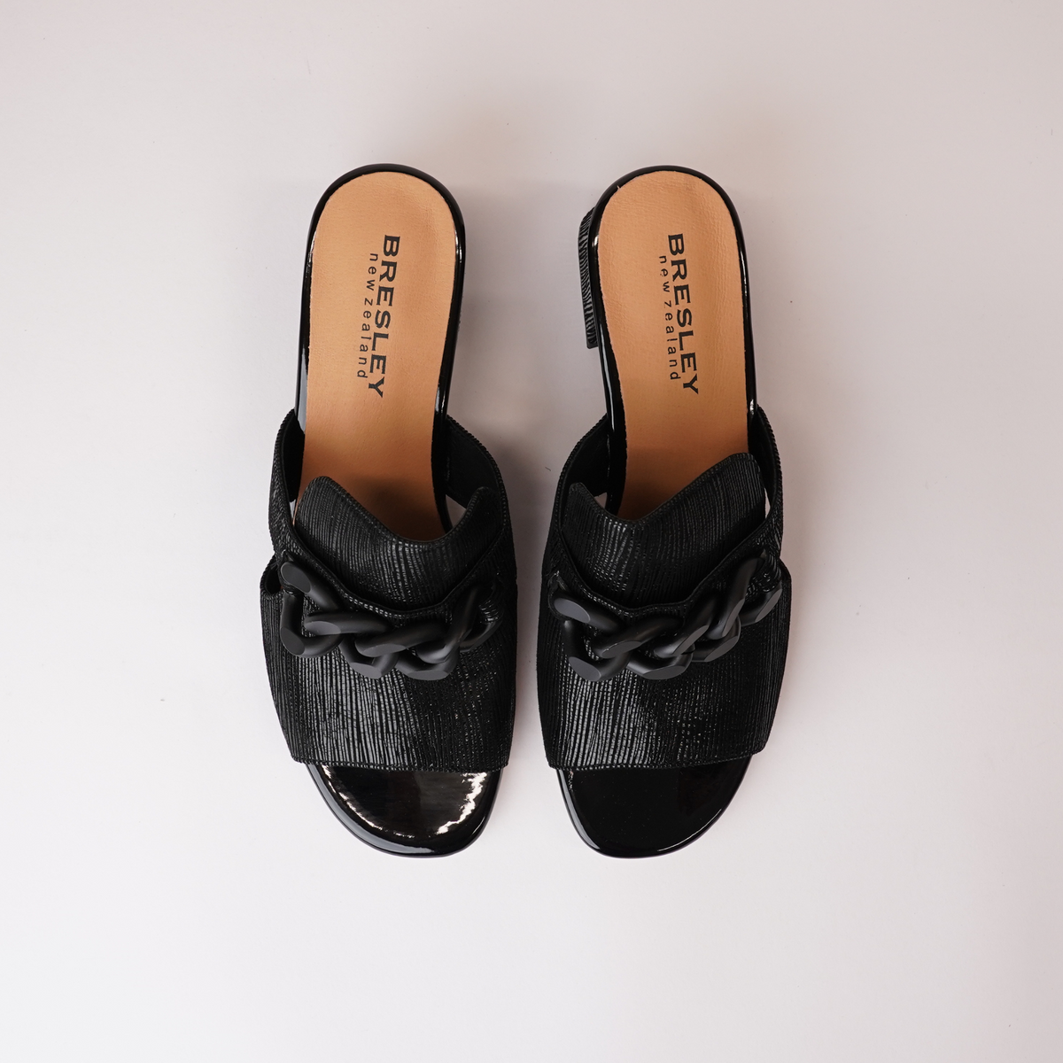 Adder Black Shimmer Leather Heels - BRESLEY | Shouz