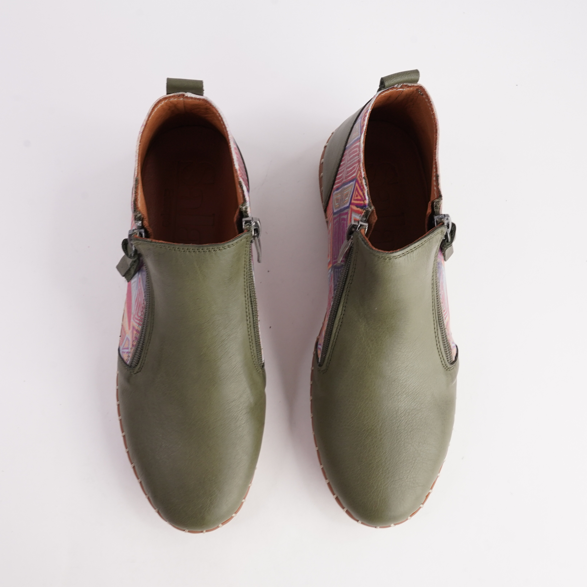 Regan Dark Olive Mosaic Leather Ankle Boots - SALA | Shouz