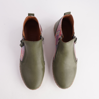 Regan Dark Olive Mosaic Leather Ankle Boots - SALA | Shouz