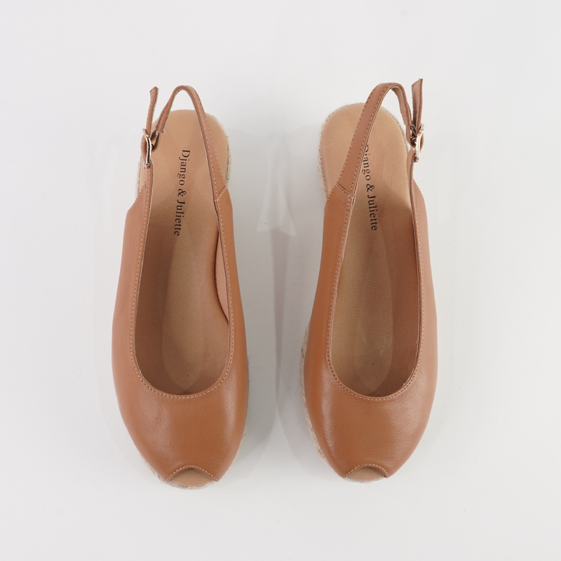 Saniarly Dark Tan Leather Espadrille Wedges
