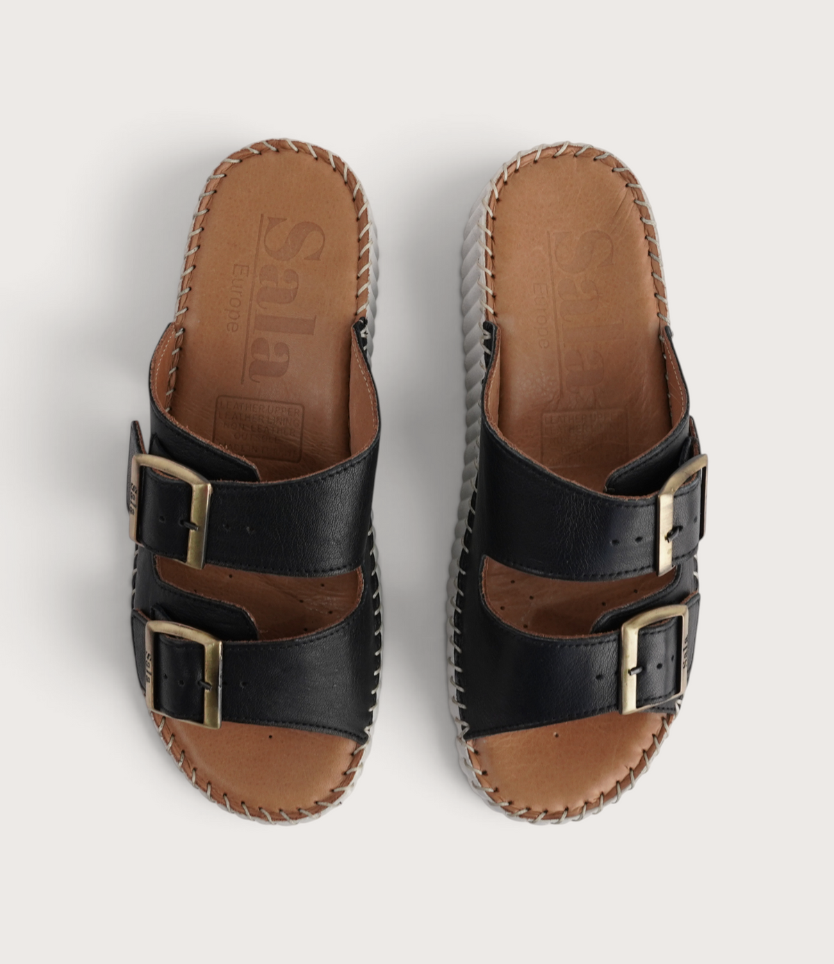 Solena Black Leather Slides