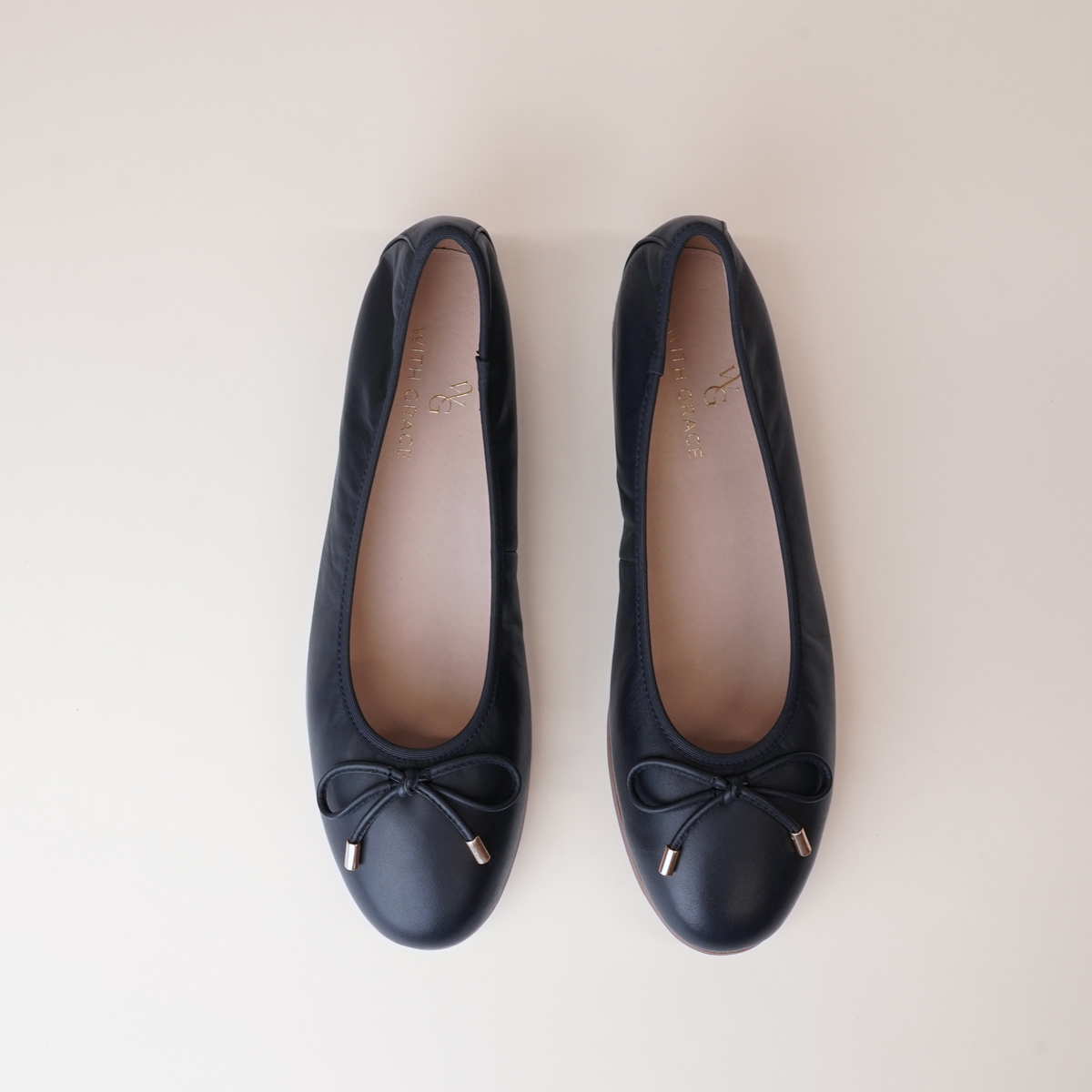 Picture French Navy Leather Ballet Flats - WITH GRACE | Shouz