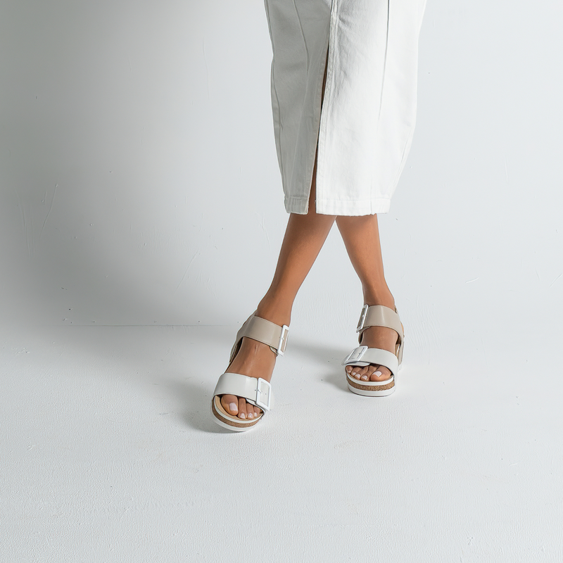 Quinn 02 Off White Kombi Leather Sandals