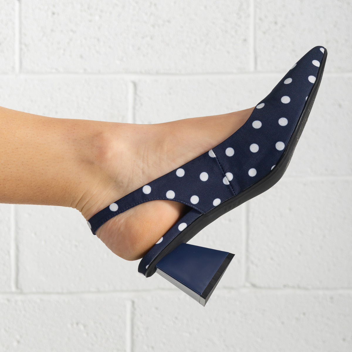 Ihops Navy White Spots Leather Heels - DJANGO AND JULIETTE | Shouz