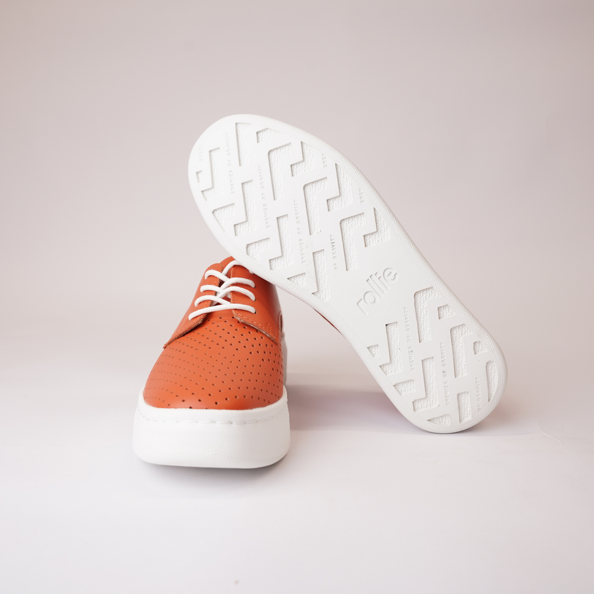 Derby City Punch Tangerine Leather Lace Up Flats - ROLLIE | Shouz