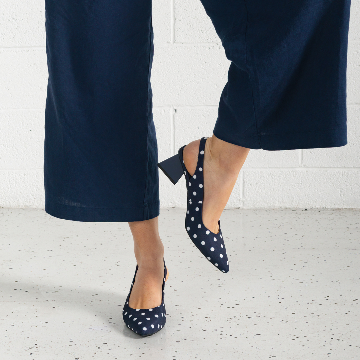 Ihops Navy White Spots Leather Heels