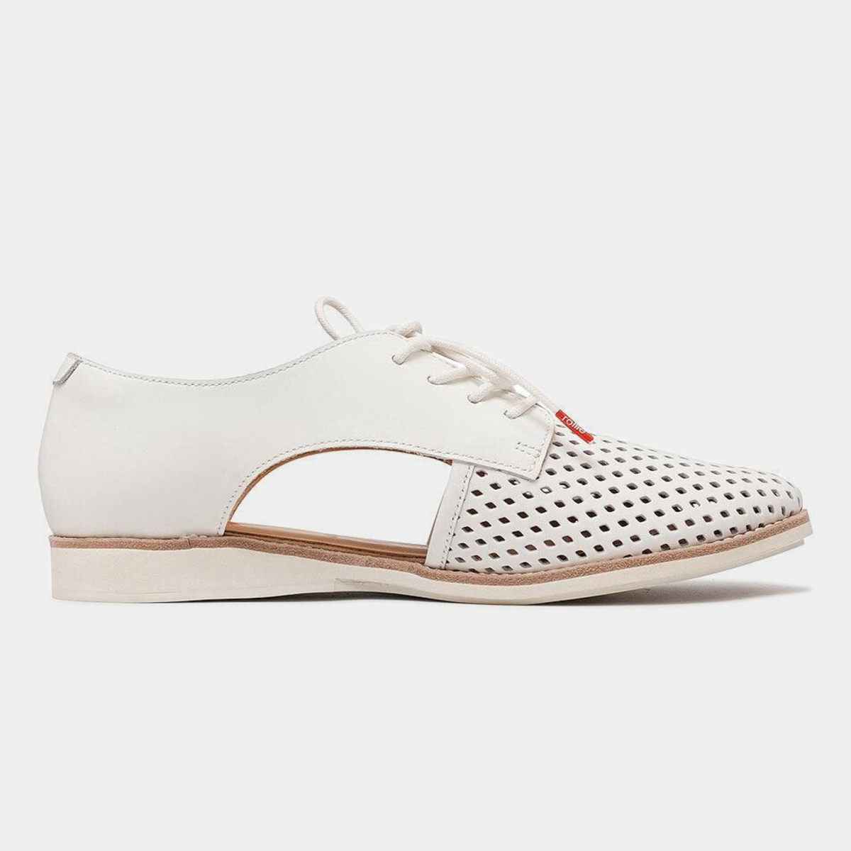 Sidecut Punch Sports White Leather Lace Up Flats - ROLLIE | Shouz