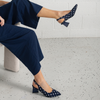 Ihops Navy White Spots Leather Heels