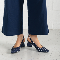 Ihops Navy White Spots Leather Heels