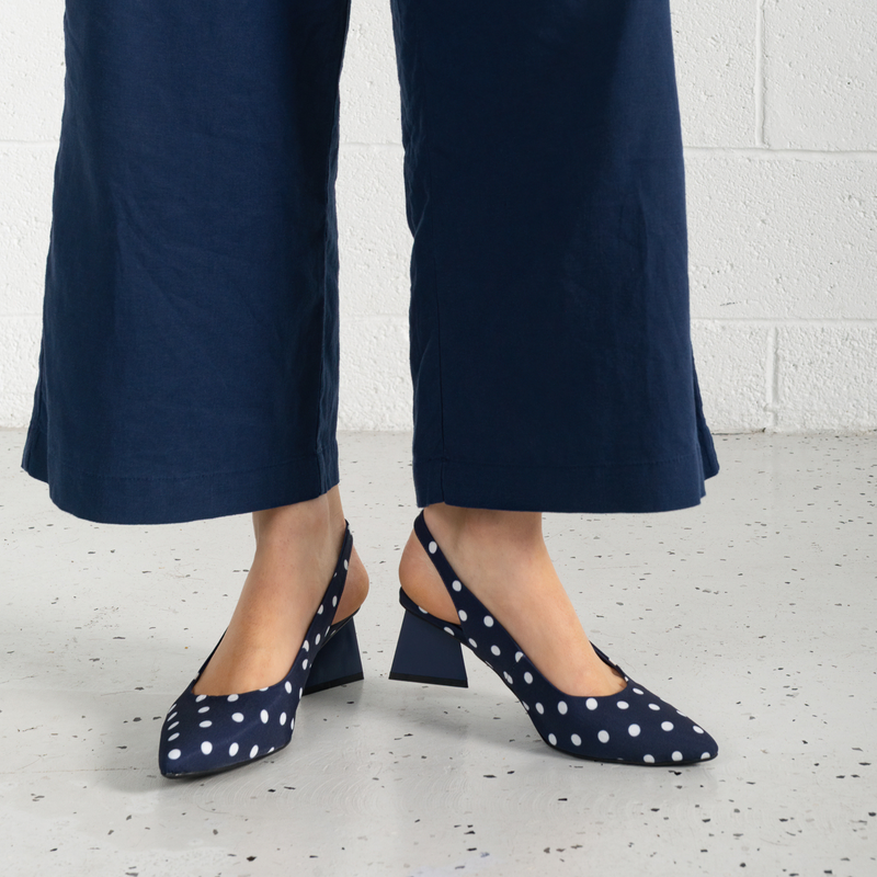 Ihops Navy White Spots Leather Heels