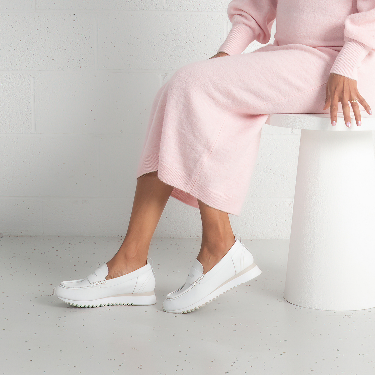 Peggy White Leather Loafers