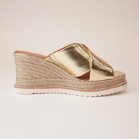 Zelie Champagne Leather Espadrille Wedges