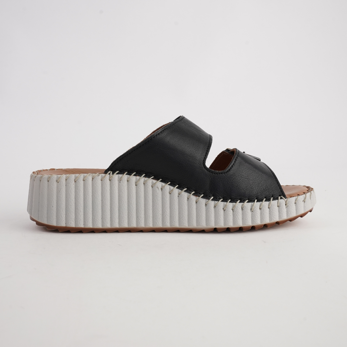 Solena Black Leather Slides - SALA | Shouz