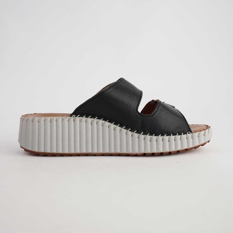 Solena Black Leather Slides