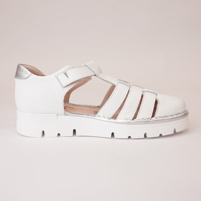 Js-2256 White/ Silver Leather Sandals