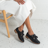 Admin Black Leopard Leather Lace-up Flats