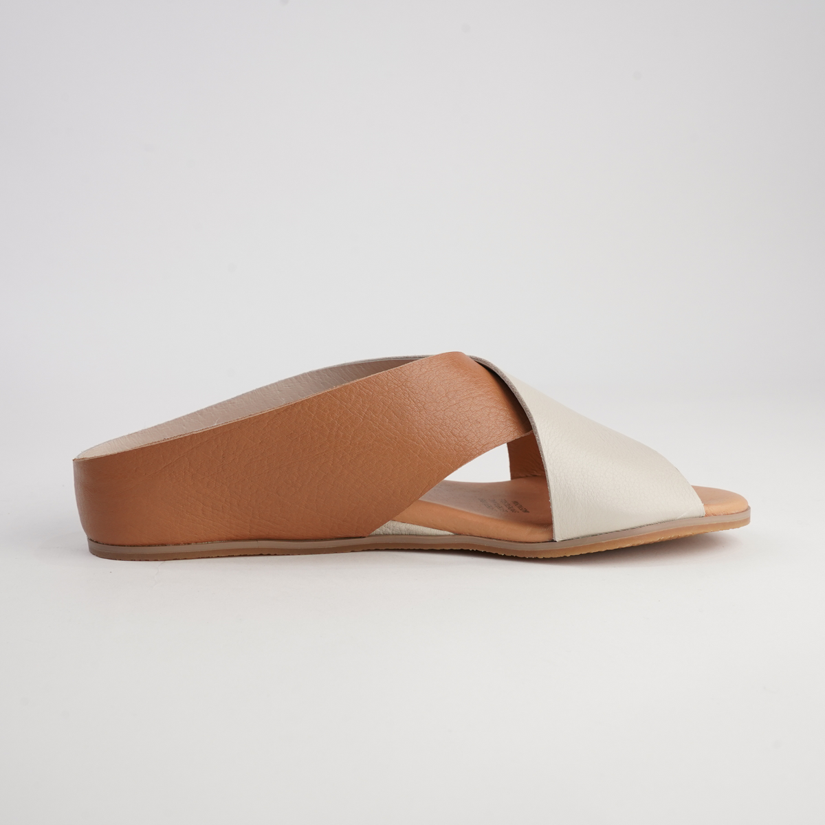 Harli Dark Tan/ Almond Leather Slides - DJANGO AND JULIETTE | Shouz