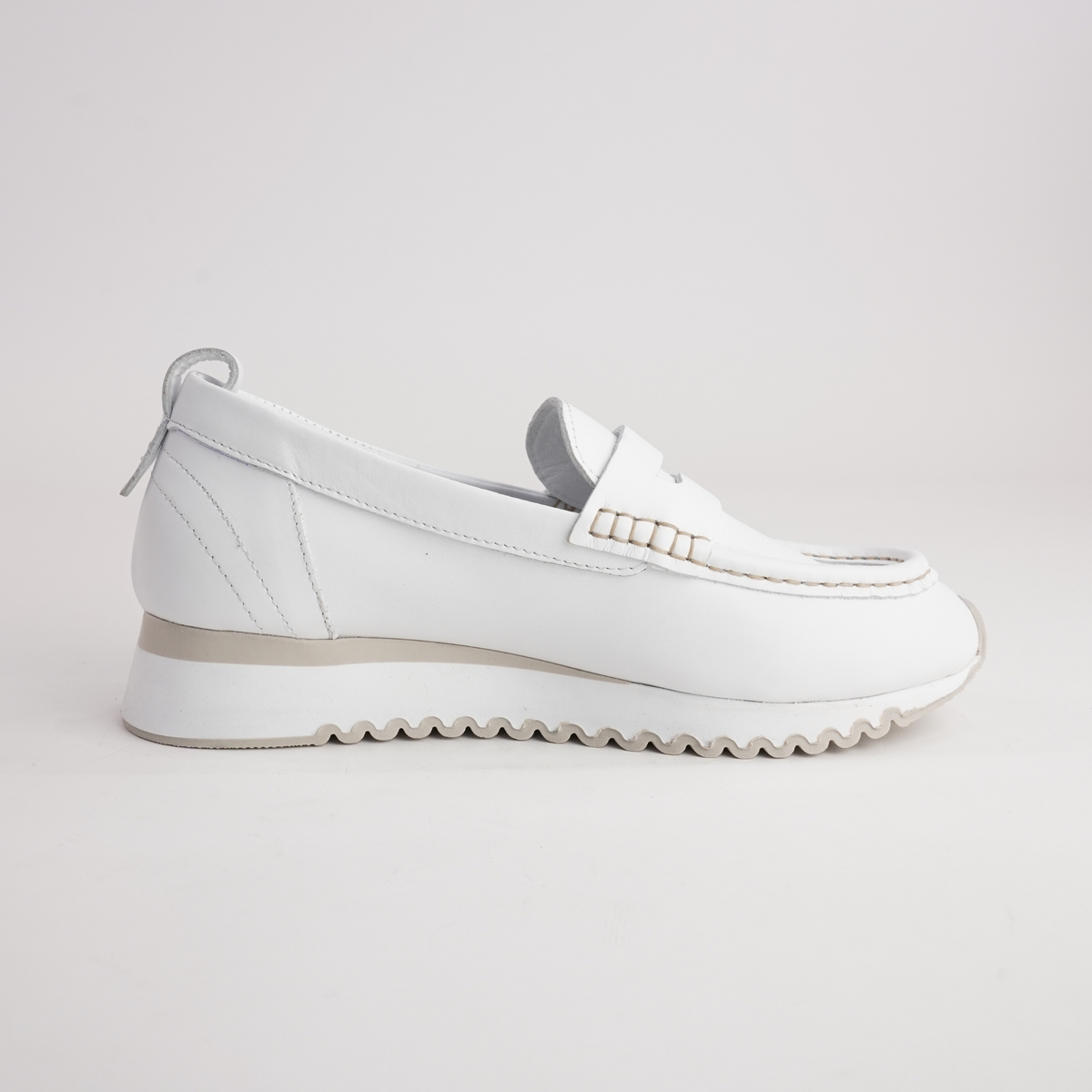 Peggy White Leather Loafers