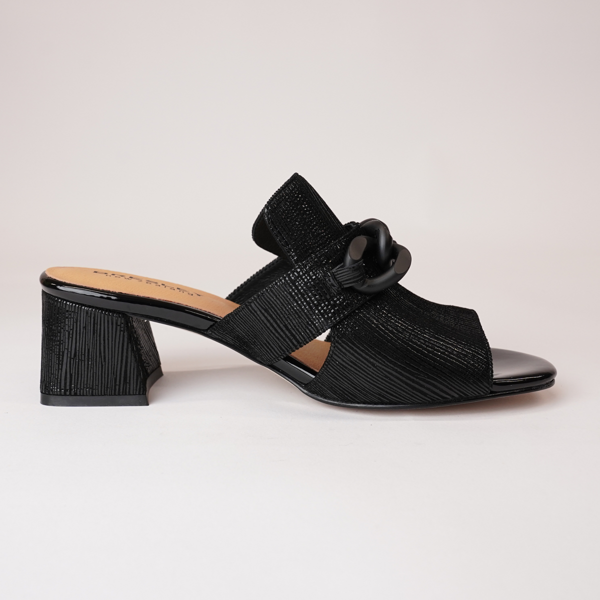 Adder Black Shimmer Leather Heels - BRESLEY | Shouz