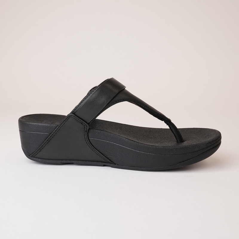 Lulu Adjustable Leather Toe Post Black Sandals