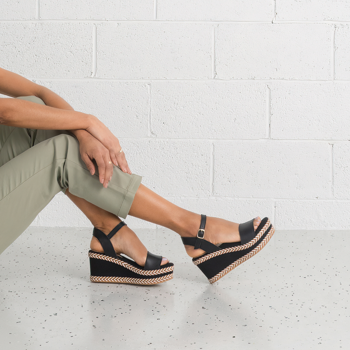 009-cres-142 Black Leather Wedges - NATTIVA | Shouz