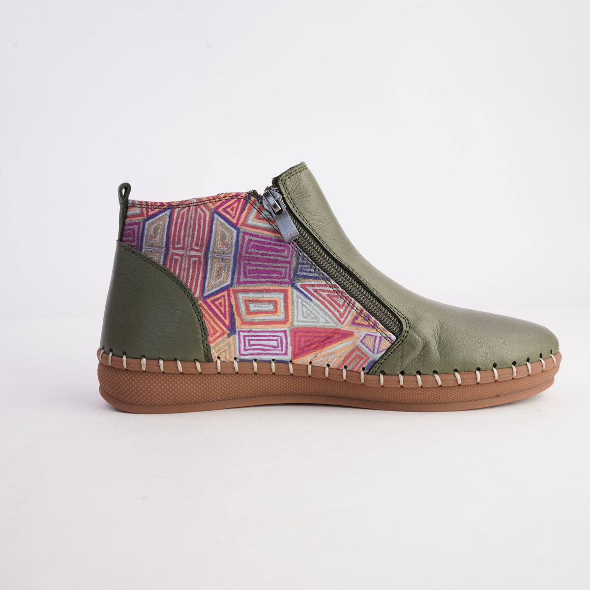 Regan Dark Olive Mosaic Leather Ankle Boots - SALA | Shouz