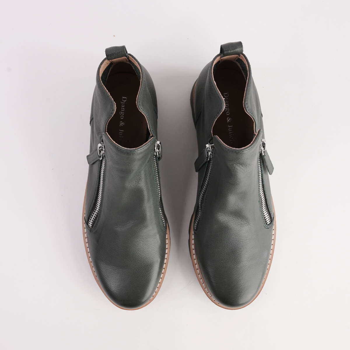 Dottiz Olive Leather/ Olive Sole Ankle Boots - DJANGO AND JULIETTE | Shouz