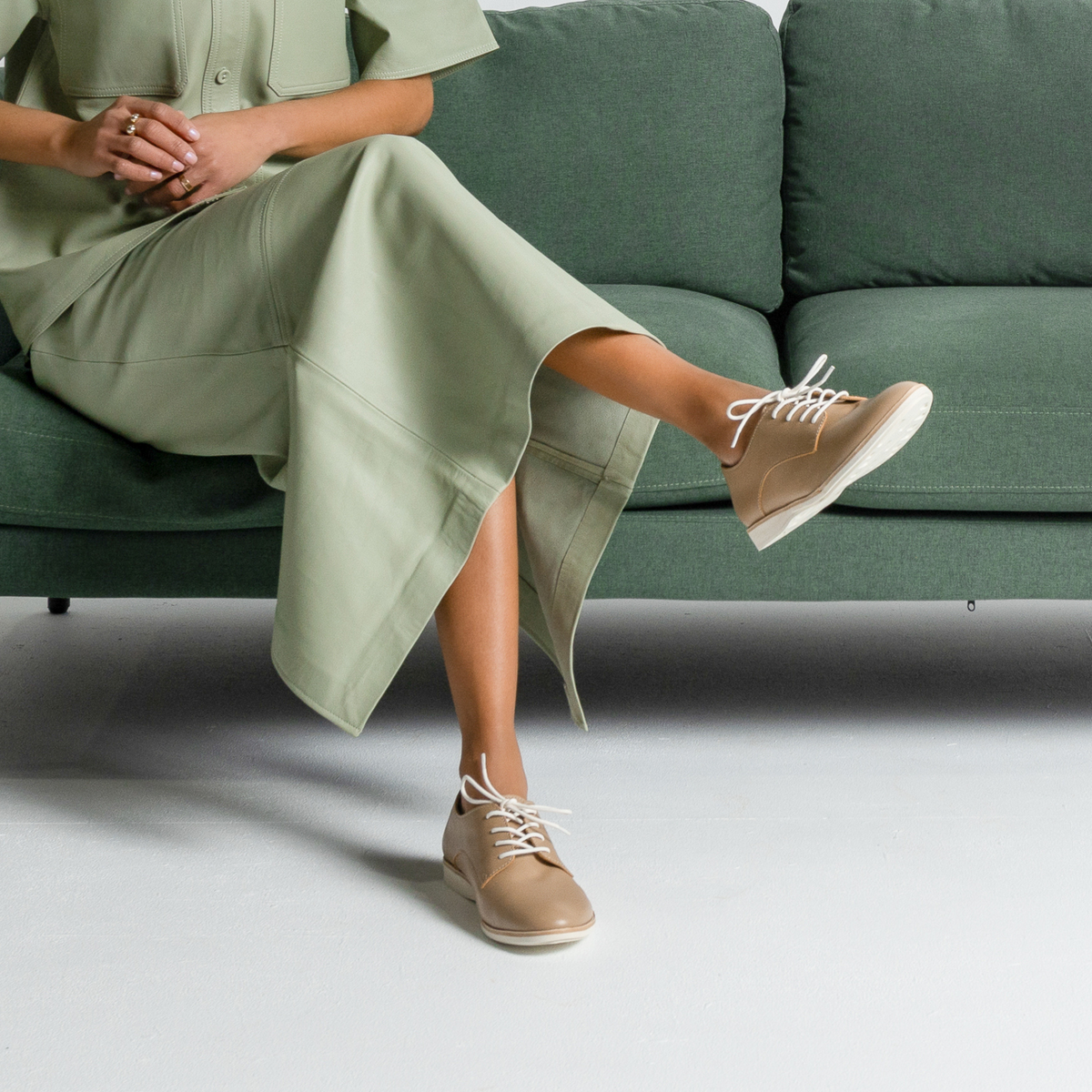 Derby Super Soft Latte Leather Lace Up Flats - ROLLIE | Shouz