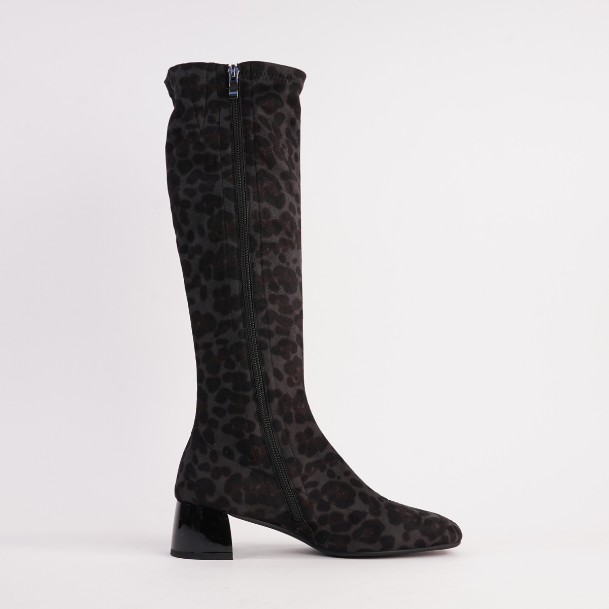 Jinx Charcoal Leopard Knee High Boots - ALFIE AND EVIE | Shouz
