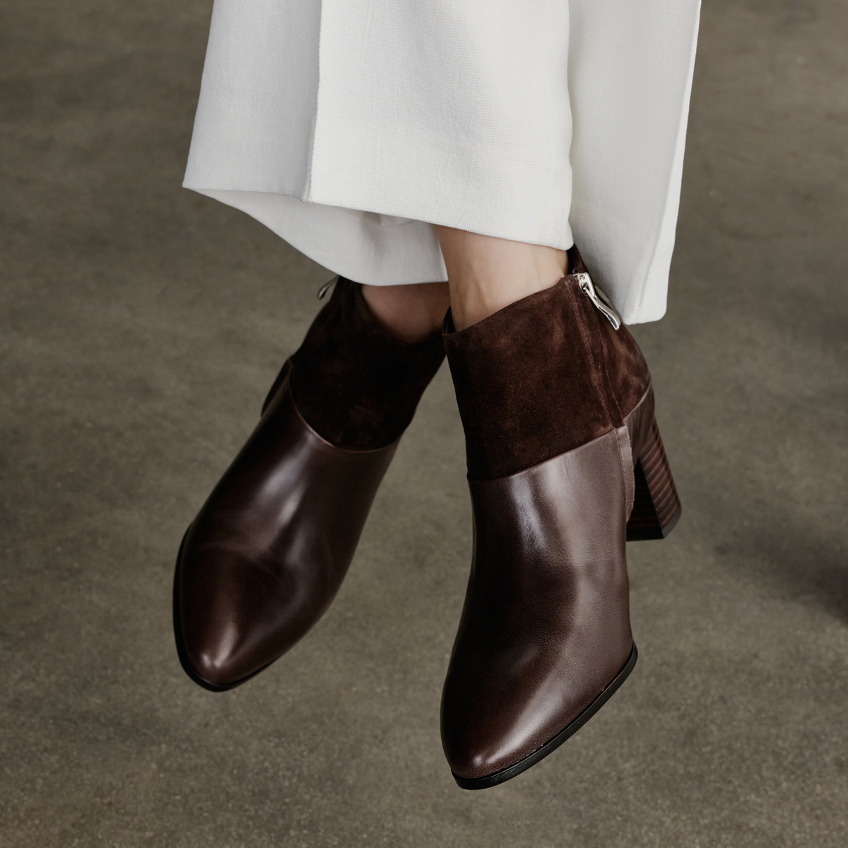 Blumas Choc Leather/ Choc Suede Ankle Boots - DJANGO AND JULIETTE | Shouz