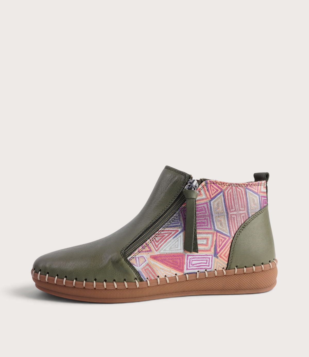 Regan Dark Olive Mosaic Leather Ankle Boots