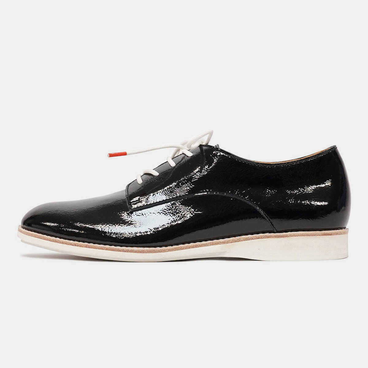 Derby Unlined Black Patent Crinkle Leather - ROLLIE | Shouz