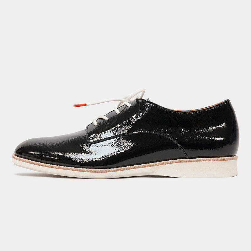 Derby Unlined Black Patent Crinkle Leather