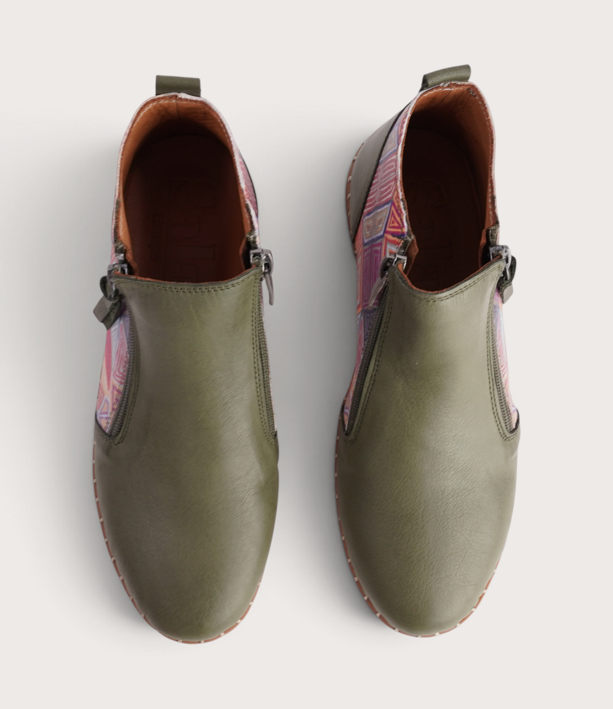 Regan Dark Olive Mosaic Leather Ankle Boots