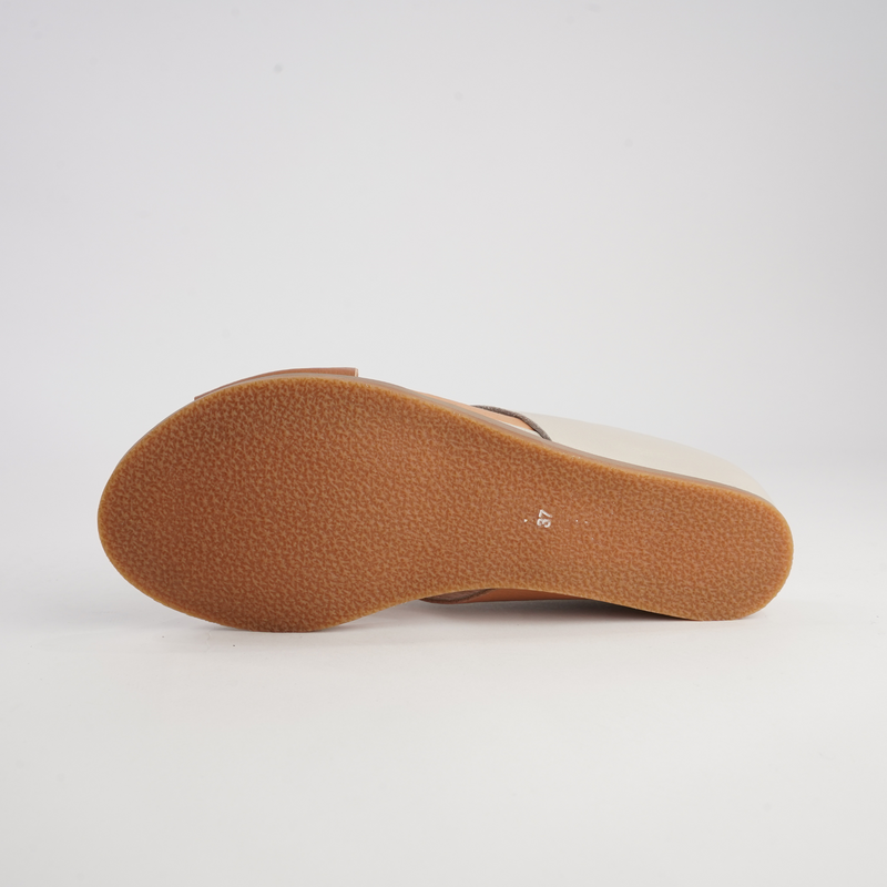 Harli Dark Tan/ Almond Leather Slides