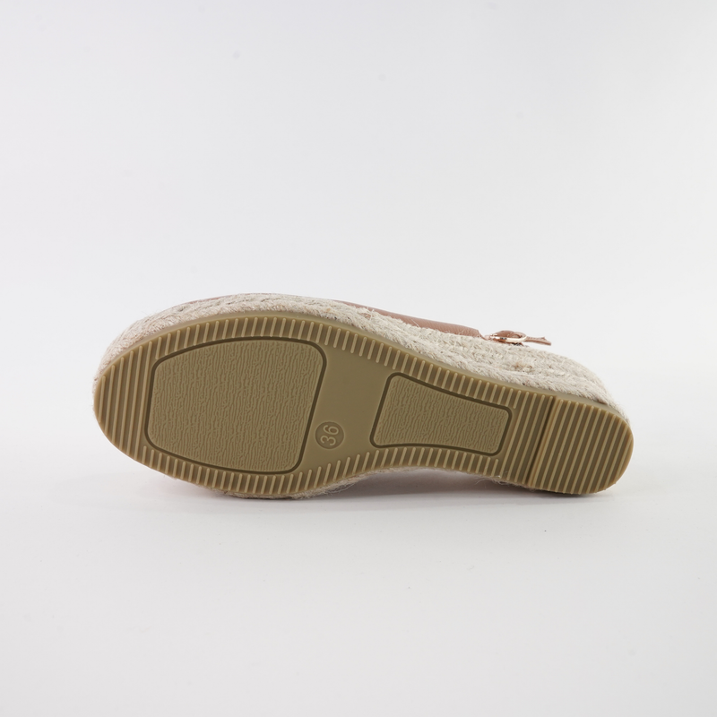 Saniarly Dark Tan Leather Espadrille Wedges