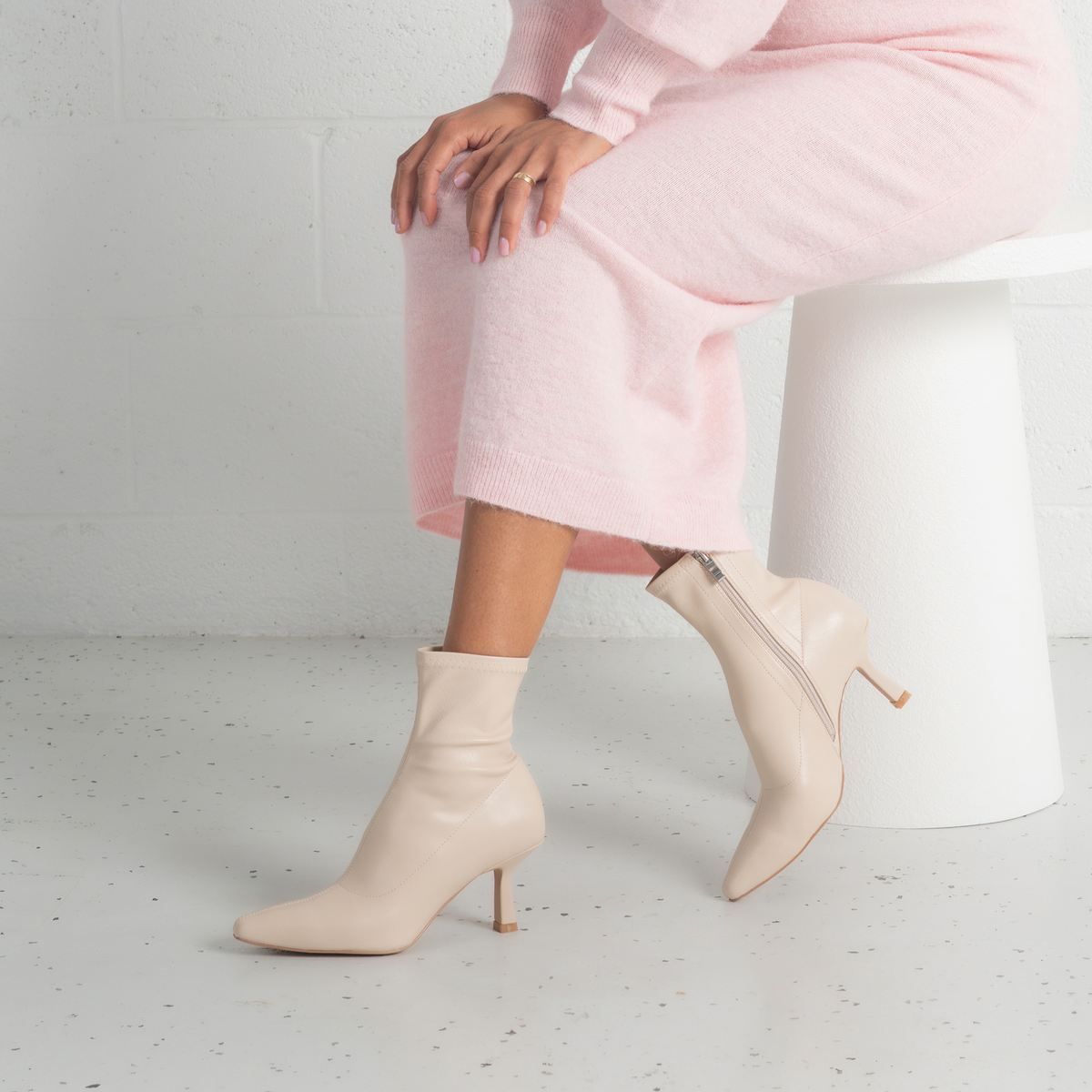 Audry Nougat Tumble Ankle Boots