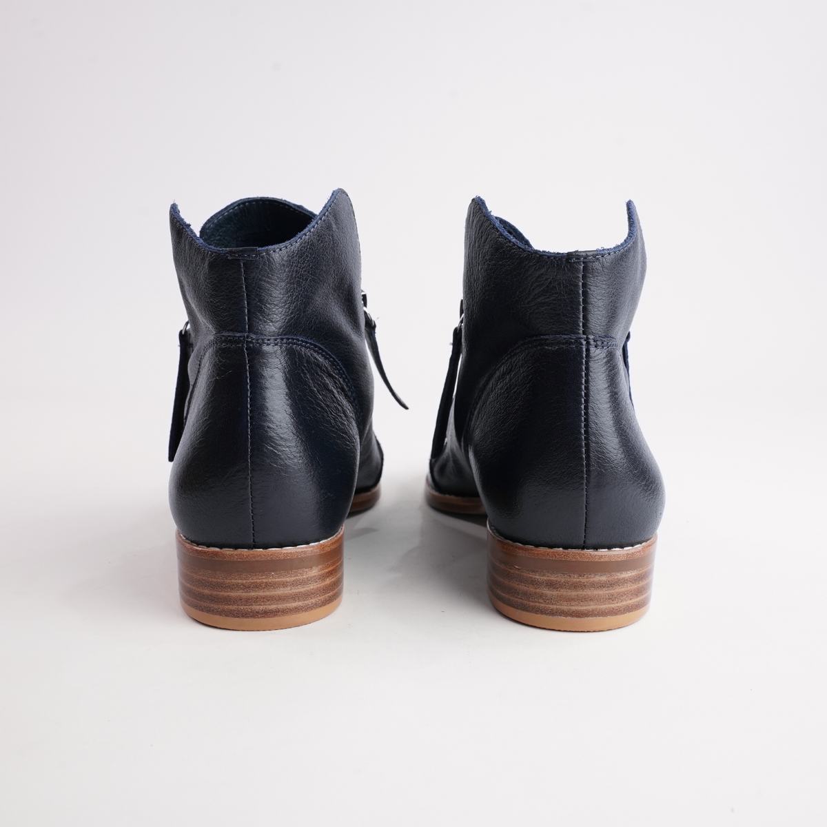 Norys Navy Leather Ankle Boots