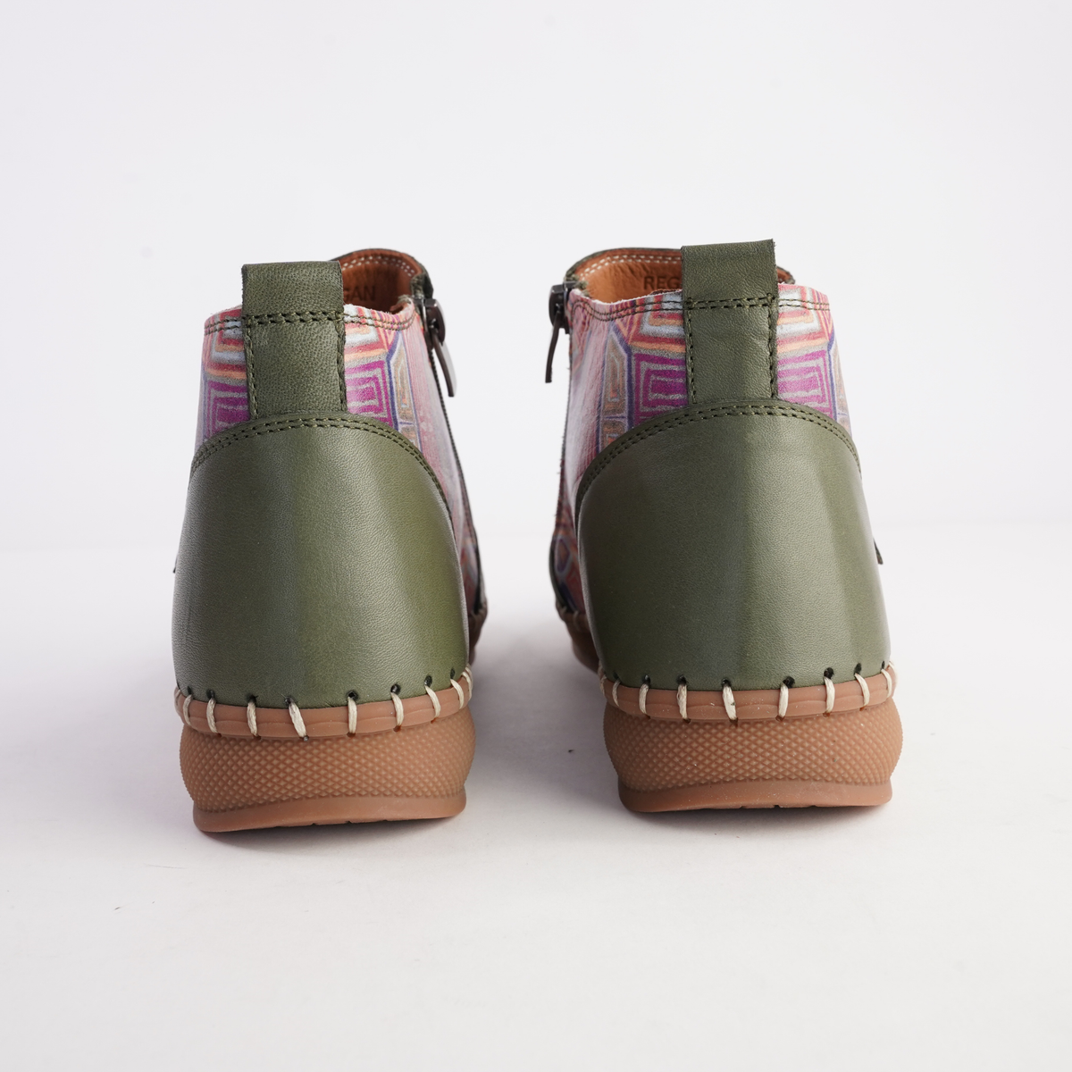 Regan Dark Olive Mosaic Leather Ankle Boots - SALA | Shouz