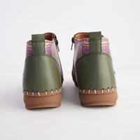 Regan Dark Olive Mosaic Leather Ankle Boots - SALA | Shouz