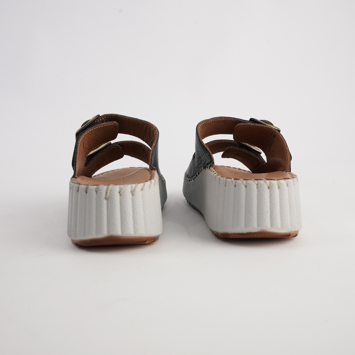 Solena Black Leather Slides - SALA | Shouz