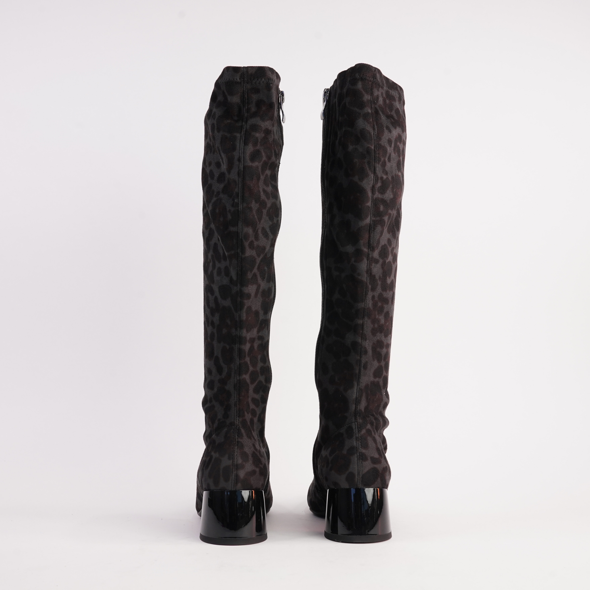 Jinx Charcoal Leopard Knee High Boots - ALFIE AND EVIE | Shouz