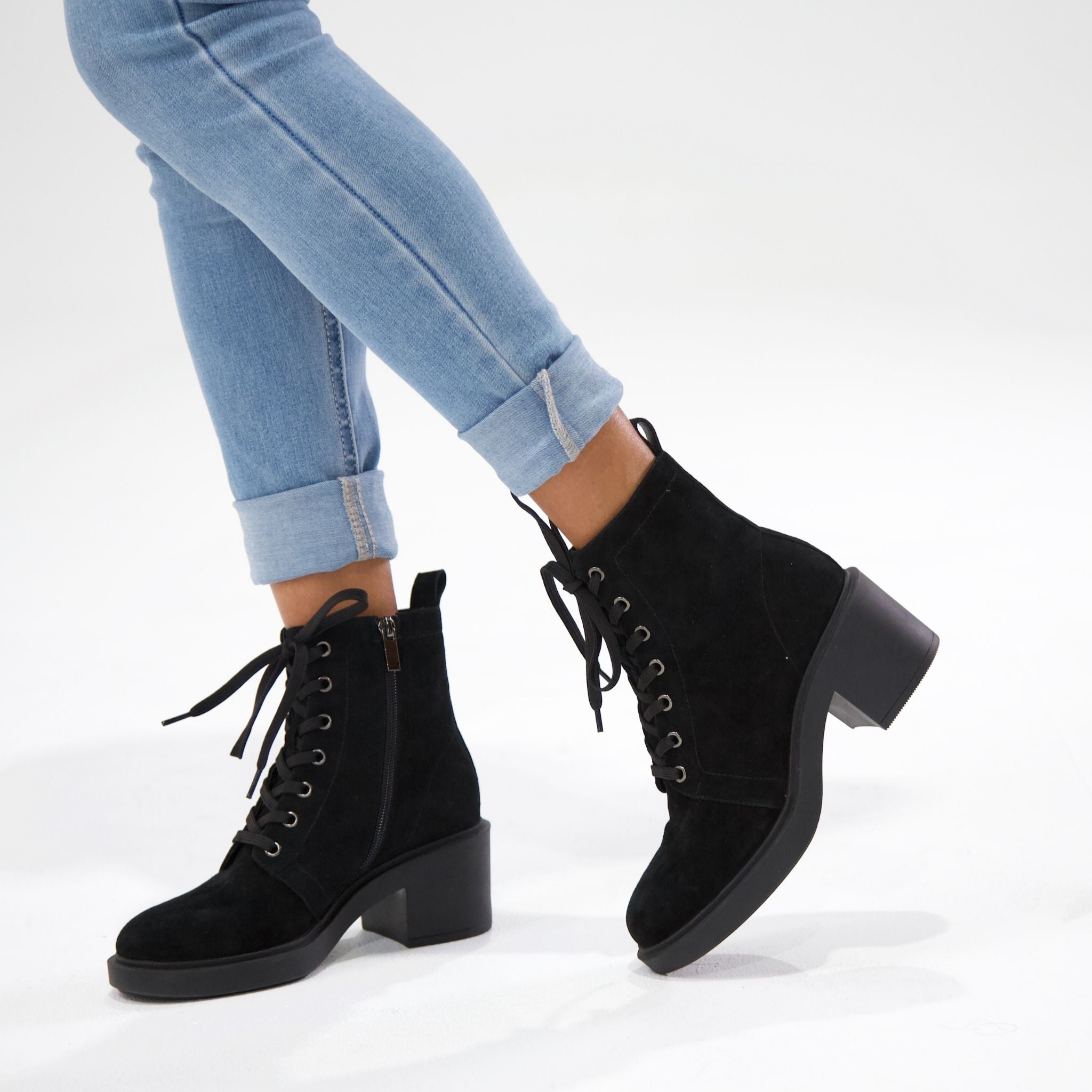 Black suede lace up booties best sale