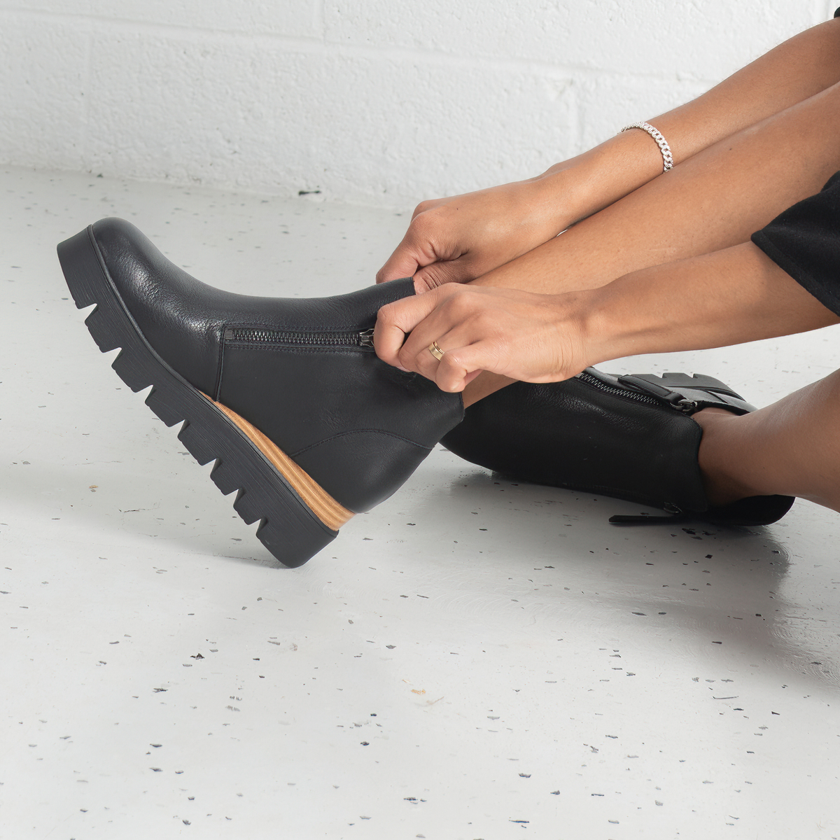 Radio Black Leather Ankle Boots