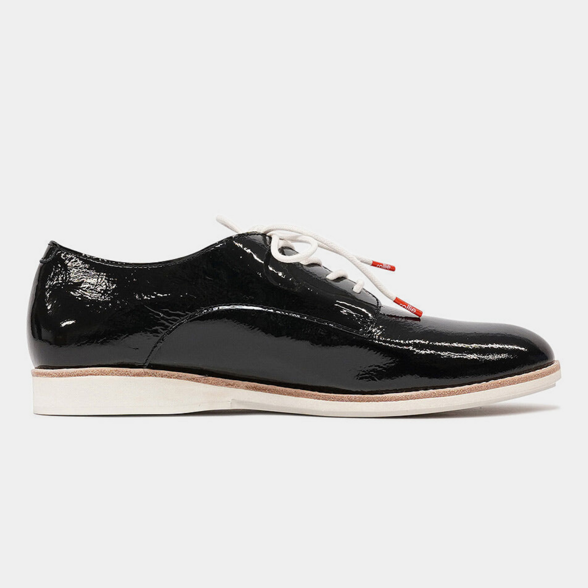 Derby Unlined Black Patent Crinkle Leather - ROLLIE | Shouz