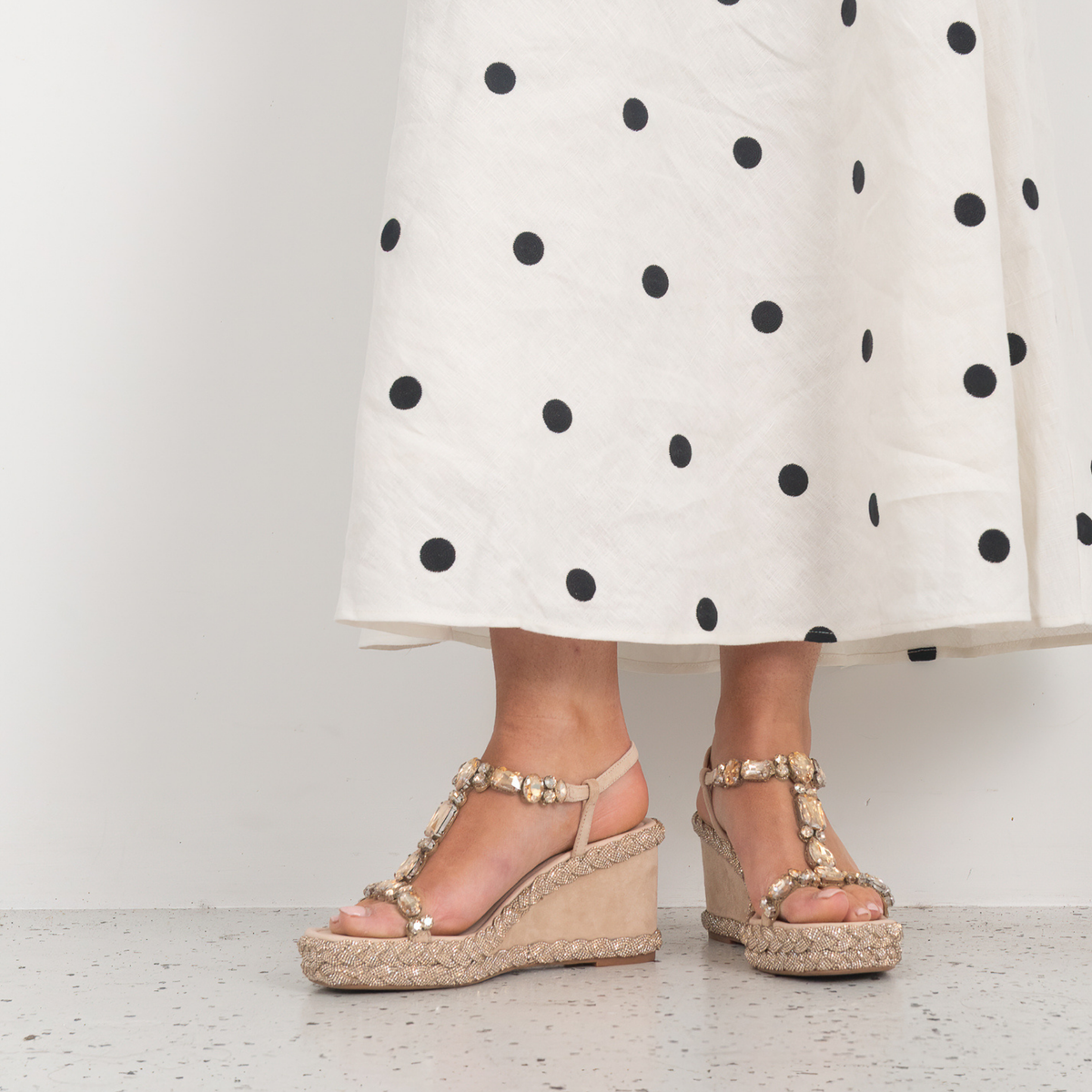Vontey Latte Suede Wedge Sandals