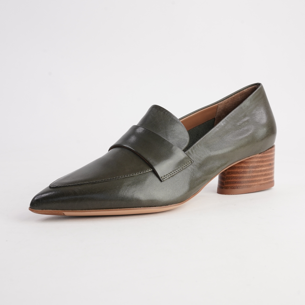 Hatena Dark Olive Leather Heels - EOS FOOTWEAR | Shouz