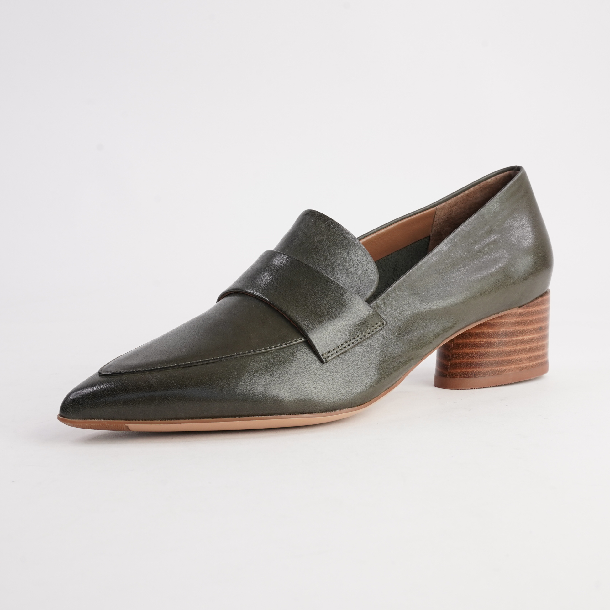 Hatena Dark Olive Leather Heels - EOS FOOTWEAR | Shouz