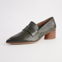 Hatena Dark Olive Leather Heels - EOS FOOTWEAR | Shouz
